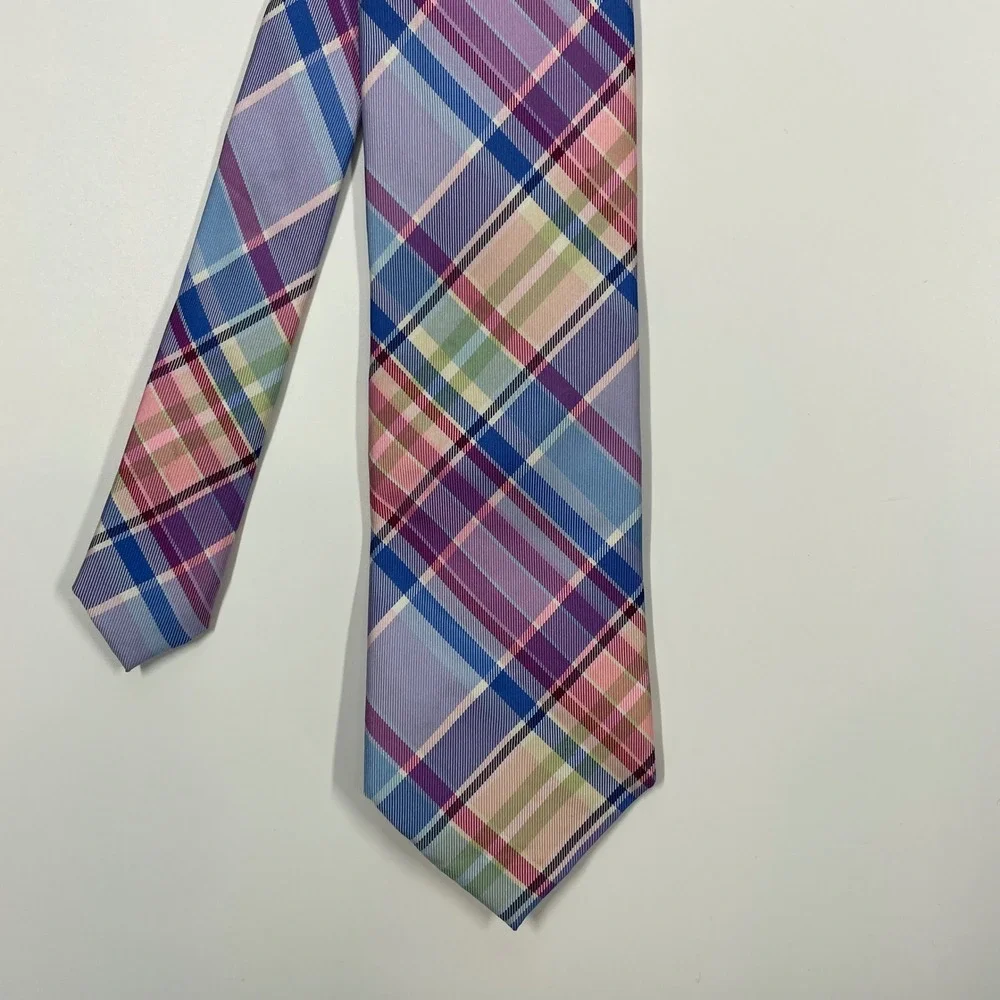 Croft & Barrow Blue Purple Plaid Silk Necktie Mens OSFA
